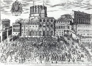 La bénédiction du Pape Pie V sur la place Saint-Pierre c.1567 - Italian School